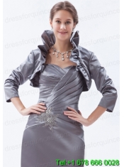 3/4 Sleeves Fold-over Collar Jacket in Grey