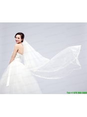Angle Cut Two-Tier Lace Appliques Edge Chapel Bridal Veils