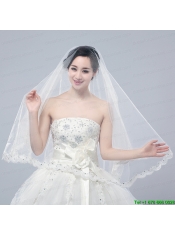 Angle Cut Two-Tier Lace Appliques Edge Chapel Bridal Veils