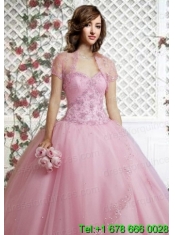 Beautiful Appliques and Beading Light Pink Special Occasion Quinceanera Jacket