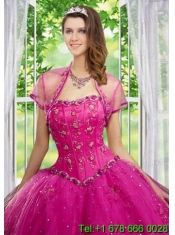 Beautiful Beading and Appliques Hot Pink Tulle Quinceanera Jacket
