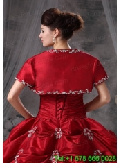 Beautiful Open Front Red Quinceanera Jacket with Appliques