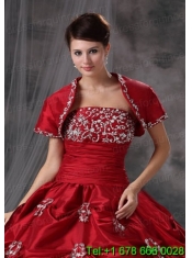 Beautiful Open Front Red Quinceanera Jacket with Appliques