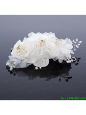 Beautiful Rhinestone Pearl Chiffon White Hair Flowers