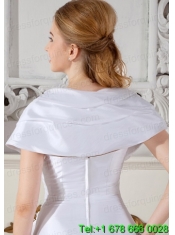 Beautiful White  Short Sleeves Wedding Jacket With Hand Made Flowers