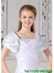 Beautiful White Short Sleeves Wedding Jacket With Hand Made Flowers