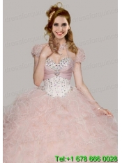 Best Baby Pink Organza Open Front Quinceanera Jacket with Ruffles and Beading