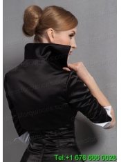 Black High Neck  Satin Popular Jacket with 3/4 Sleeves