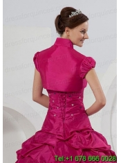 Custom Made Open Front Short Sleeves Fuchsia Quinceanera Jacket For 2014