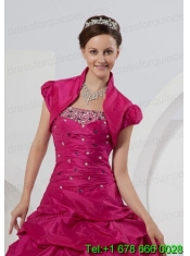 Custom Made Open Front Short Sleeves Fuchsia Quinceanera Jacket For 2014