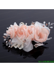 Cute Beading Tulle Peach Hair Flower for Outdoor