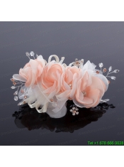 Cute Beading Tulle Peach Hair Flower for Outdoor