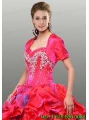 Discount Red Satin Special Occasion Quinceanera Jacket with Beading