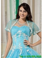 Elegant and Affordable Aqua Blue Quinceanera Jacket with Appliques For 2014
