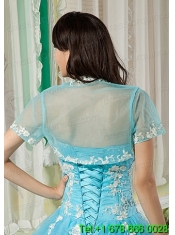 Elegant and Affordable Aqua Blue Quinceanera Jacket with Appliques For 2014
