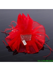 Elegant Feather Red Imitation Pearls Fascinators for Wedding