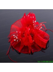 Elegant Feather Red Imitation Pearls Fascinators for Wedding