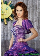 Elegant Purple Taffeta Quinceanera Jacket with Beading Open Front