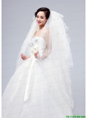 Elegant White Angle Cut Multi-Tier Finished Edge Bridal Veils