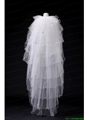 Elegant White Angle Cut Multi-Tier Finished Edge Bridal Veils