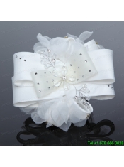 Exculsive White Lilac Satin Hair Flower with Beading