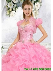 Exquisite Beading and Ruffles Quinceanera Jacket in Pink