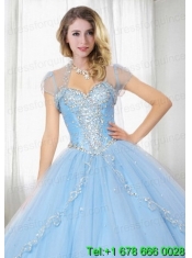 Exquisite Light Blue Tulle Quinceanera Jacket with Embroidery and Beading