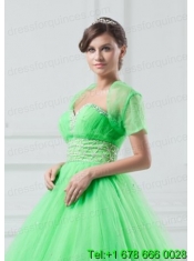 Exquisite Open Front Organza Spring Green Quinceanera Jacket For 2014