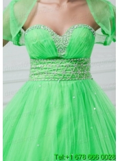 Exquisite Open Front Organza Spring Green Quinceanera Jacket For 2014
