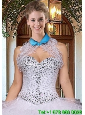 Exquisite Organza Blue Sleeveless Quinceanera Jacket With Ruffles