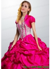 Fashionable Hot Pink Taffeta Special Occasion Quinceanera Jacket with Beading and Ruffles
