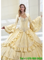 Gorgeous Light Yellow Long Sleeves Quinceanera Jacket With Ruffles and Beading