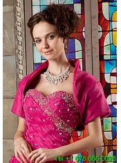 Gorgeous Short Sleeves and Open Front Quinceanera Jacket in Hot Pink
