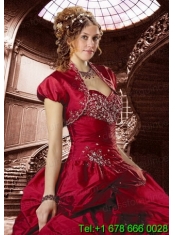 Gorgeous Wine Red Taffeta Quinceanera Jacket with Beading and Ruffles