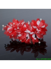Imitation Pearls Tulle Outdoor Hair Ornament in Red