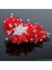 Imitation Pearls Tulle Outdoor Hair Ornament in Red