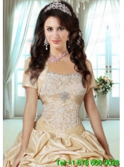 Lovely Taffeta Open Front Quinceanera Jacket in Champagne