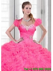 Luxurious Beading and Ruching Organza Quinceanera Jacket with Pink