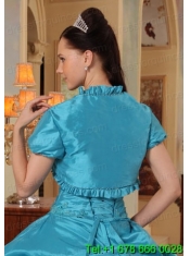 New Style Taffeta Teal Quinceanera Jacket with Open Front