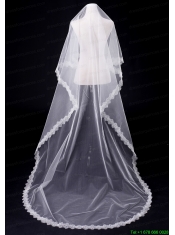 One-Tier Angle Cut Wedding Veils with Lace Appliques Edge