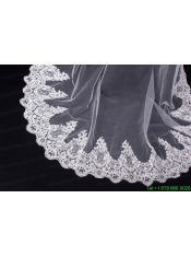 One-Tier Drop Veil Bridal Veils with Lace Appliques Edge