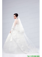 One-Tier Drop Veil Bridal Veils with Lace Appliques Edge
