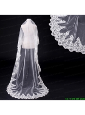 One-Tier Drop Veil Bridal Veils with Lace Appliques Edge