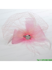 Pretty Pink Feather Tulle Net Yarn Briadl Hat