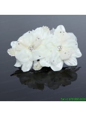 Pretty White Tulle Imitation and Pearls Hair Flower