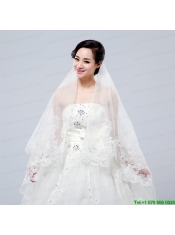 Romantic Lave Edge White Two-Tier Fingertip Bridal Veils