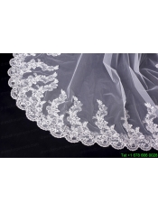 Romantic Lave Edge White Two-Tier Fingertip Bridal Veils