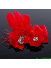 Romantic Red Feather and Satin Hair Flowers