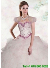 Romantic White Organza Quinceanera Jacket With Beading and Ruffles