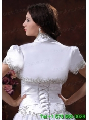 Short Sleeves White Quinceanera Jacket With Beading